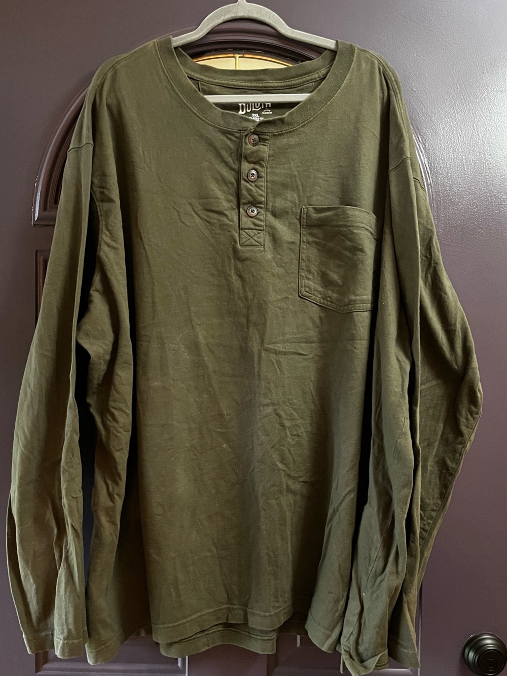 Duluth Trading Co Olive Green Long-Sleeve Henley with Chest Pocket 3x